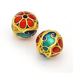 Copper Round Beads Multicolor Painted Hollow Gold Plated, approx 11mm [FD15637]