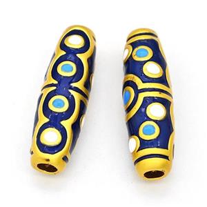 Copper Rice Beads Blue Painted Eye Large Hole Gold Plated, approx 9-30mm, 3mm hole [FD15649]