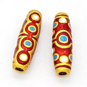 Copper Rice Beads Red Painted Eye Large Hole Gold Plated, approx 9-30mm, 3mm hole [FD15650]