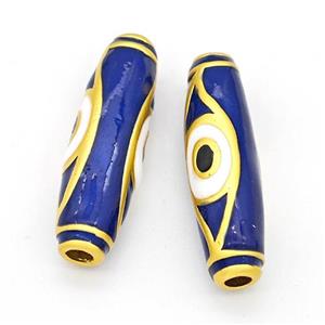 Copper Rice Beads Blue Painted Eye Large Hole Gold Plated, approx 10-34mm, 3mm hole [FD15651]