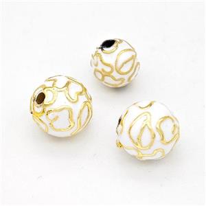 Copper Round Beads White Enamel Gold Plated, approx 8mm [FD15655-8MM]