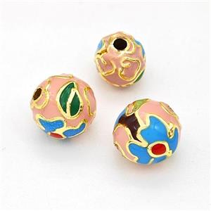 Copper Round Beads Multicolor Enamel Gold Plated, approx 8mm [FD15658-8MM]