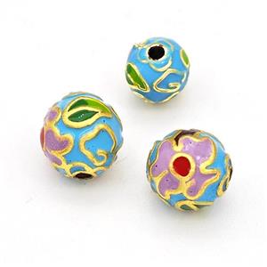 Copper Round Beads Multicolor Enamel Gold Plated, approx 8mm [FD15659-8MM]