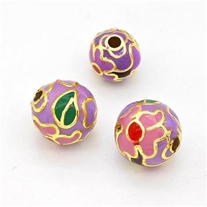 Copper Round Beads Multicolor Enamel Gold Plated, approx 8mm [FD15661-8MM]