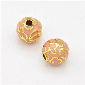 Copper Round Beads Pink Enamel Gold Plated, approx 8mm [FD15663-8MM]