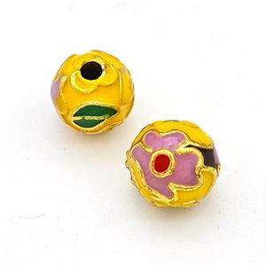 Copper Round Beads Multicolor Enamel Gold Plated, approx 8mm [FD15669-8MM]