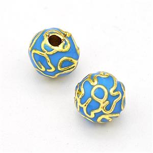 Copper Round Beads Blue Enamel Gold Plated, approx 10mm [FD15673-10MM]