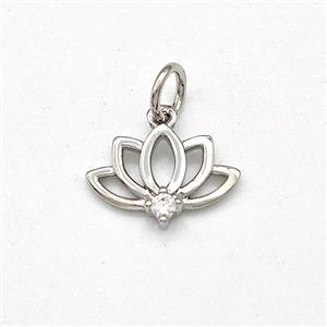 Copper Lotus Pendant Pave Zirconia Flower Platinum Plated, approx 8-12.5mm [FD15674]