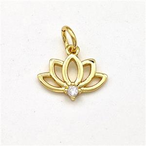 Copper Lotus Pendant Pave Zirconia Flower Gold Plated, approx 8-12.5mm [FD15675]