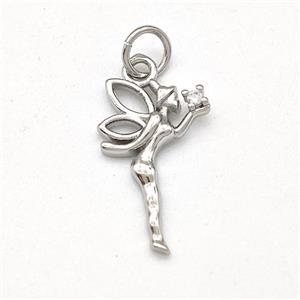 Copper Fairy Pendant Pave Zirconia Platinum Plated, approx 10-17mm [FD15679]