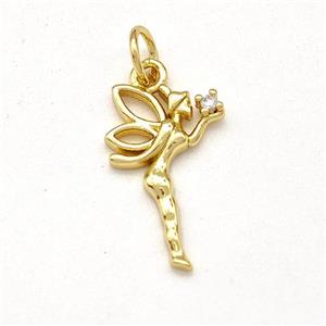 Copper Fairy Pendant Pave Zirconia Gold Plated, approx 10-17mm [FD15680]