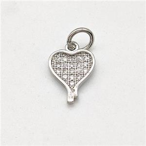 Copper Heart Pendant Pave Zirconia Platinum Plated, approx 8-9mm [FD15687]