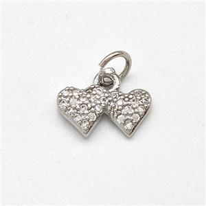 Copper Heart Pendant Pave Zirconia Double Platinum Plated, approx 6-11mm [FD15693]