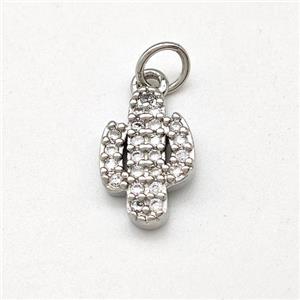 Cactus Charms Copper Pendant Pave Zirconia Platinum Plated, approx 8-13mm [FD15695]