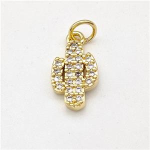 Cactus Charms Copper Pendant Pave Zirconia Gold Plated, approx 8-13mm [FD15696]