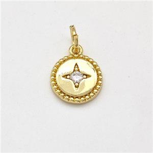 Copper Coin Pendant Pave Zirconia Star Gold Plated, approx 9mm [FD15715]