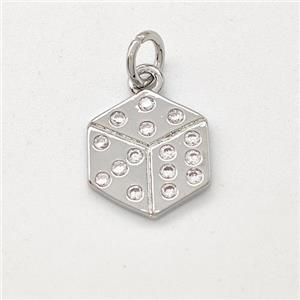 Copper Hexagon Pendant Micro Pave Zirconia Dice Platinum Plated, approx 12mm [FD15723]