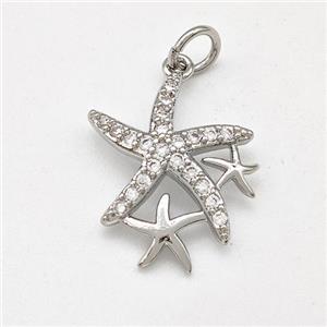 Copper Starfish Pendant Micro Pave Zirconia Platinum Plated, approx 15-18mm [FD15731]