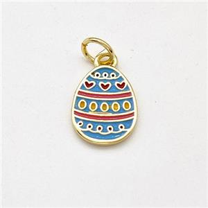 Easter Bunny Egg Charms Copper Pendant Multicolor Enamel Gold Plated, approx 9-12mm [FD15736]