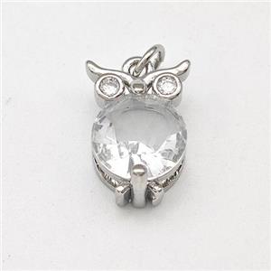 Owl Charms Copper Pendant Pave Crystal Glass Platinum Plated, approx 9-13mm [FD15739]