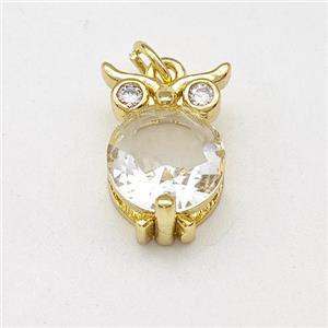 Owl Charms Copper Pendant Pave Crystal Glass Gold Plated, approx 9-13mm [FD15740]