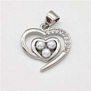 Copper Heart Pendant Pave Pearlized Resin Platinum Plated, approx 16mm [FD15741]
