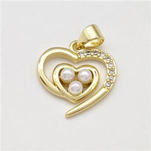 Copper Heart Pendant Pave Pearlized Resin Gold Plated, approx 16mm [FD15742]