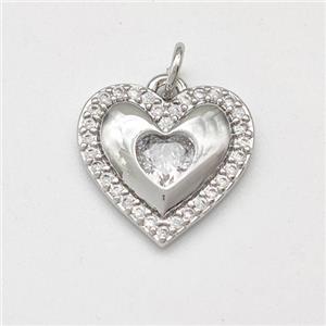 Copper Heart Pendant Pave Zirconia Platinum Plated, approx 15mm [FD15743]