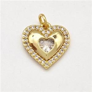 Copper Heart Pendant Pave Zirconia Gold Plated, approx 15mm [FD15744]