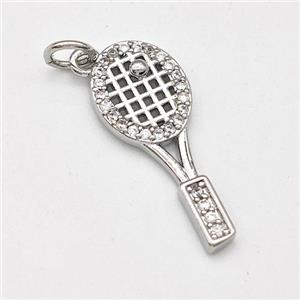Tennis Racket Charms Copper Pendant Micro Pave Zirconia Sports Platinum Plated, approx 9-23mm [FD15745]
