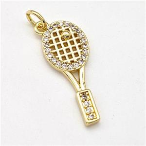 Tennis Racket Charms Copper Pendant Micro Pave Zirconia Sports Gold Plated, approx 9-23mm [FD15746]