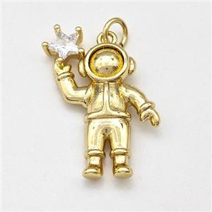 Cosmonaut Charms Copper Pendant Pave Crystal Glass Star Gold Plated, approx 14-25mm [FD15752]