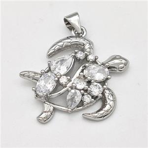 Copper Tortoise Charms Pendant Pave Zirconia Platinum Plated, approx 23-30mm [FD15753]