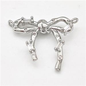 Copper Bow Pendant Pave Zirconia 2loops Platinum Plated, approx 20-22mm [FD15763]