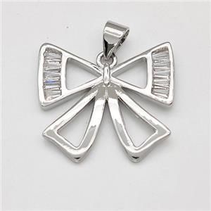 Copper Bow Pendant Pave Zirconia Platinum Plated, approx 20-21mm [FD15767]