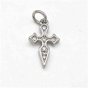 Copper Cross Pendant Micro Pave Zirconia Platinum Plated, approx 9-14mm [FD15771]
