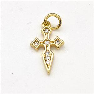 Copper Cross Pendant Micro Pave Zirconia Gold Plated, approx 9-14mm [FD15772]