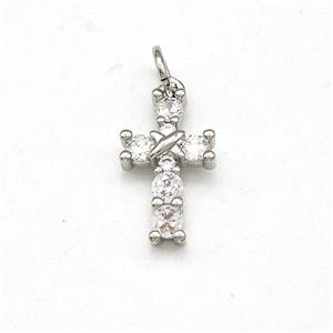 Copper Cross Pendant Micro Pave Zirconia Platinum Plated, approx 8-14mm [FD15773]