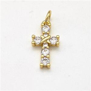 Copper Cross Pendant Micro Pave Zirconia Gold Plated, approx 8-14mm [FD15774]
