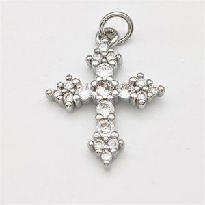 Copper Cross Pendant Micro Pave Zirconia Platinum Plated, approx 17-20mm [FD15775]
