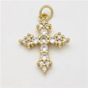 Copper Cross Pendant Micro Pave Zirconia Gold Plated, approx 17-20mm [FD15776]