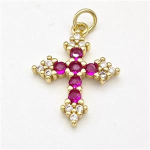 Copper Cross Pendant Micro Pave Zirconia Gold Plated, approx 17-20mm [FD15777]