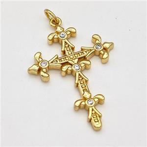 Copper Cross Pendant Pave Zirconia Gold Plated, approx 24-30mm [FD15781]