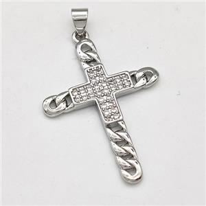 Copper Cross Pendant Pave Zirconia Platinum Plated, approx 25-33mm [FD15782]