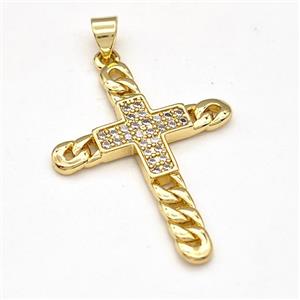 Copper Cross Pendant Pave Zirconia Gold Plated, approx 25-33mm [FD15783]