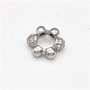 Copper Flower Beads Pave Zirconia Large Hole Platinum Plated, approx 10mm [FD15786]