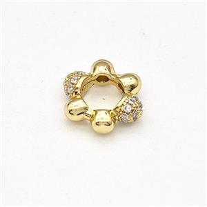 Copper Flower Beads Pave Zirconia Large Hole Gold Plated, approx 10mm [FD15787]