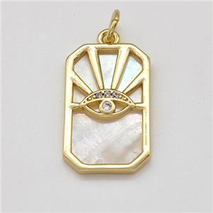 Copper Eye Pendant Pave Shell Zirconia Rectangle Gold Plated, app12-19mm [FD15789]