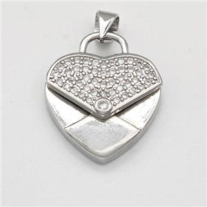 Copper Heart Pendant Micro Pave Zirconia Platinum Plated, approx 17.5mm [FD15792]