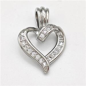 Copper Heart Pendant Micro Pave Zirconia Platinum Plated, approx 15mm [FD15794]